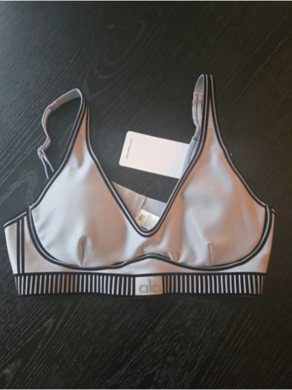 ALO Yoga Light Gray Sports Bralette with Black Piping